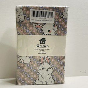 Easter Bunny Spring Kitchen Towel Set 6 Pack 20 by 30 Inches 100% Cotton NEW